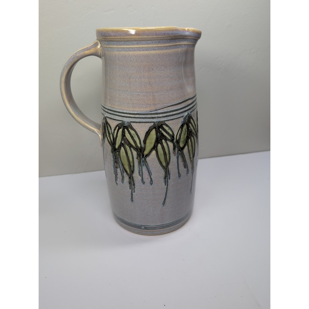 Pottery Glazed Pitcher‎ 11in Signed